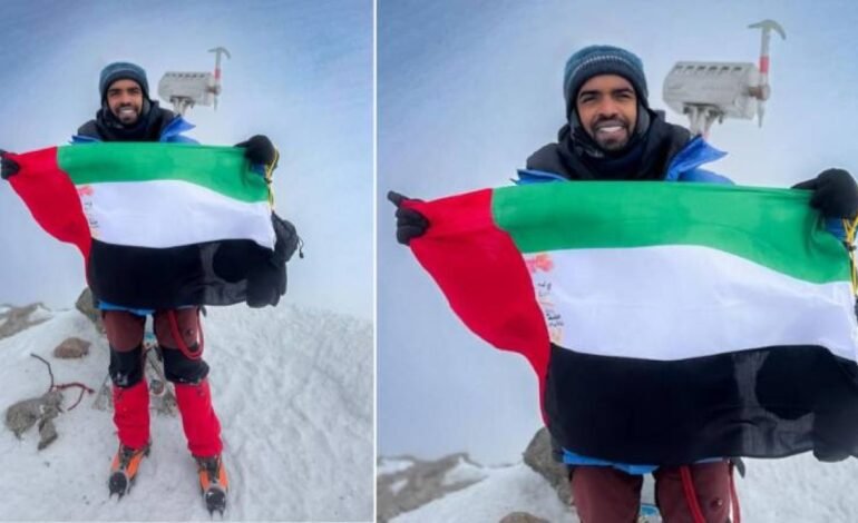 Emirati Explorer Rashid Al Shamsi Waves UAE Flag on Europe’s Highest Point