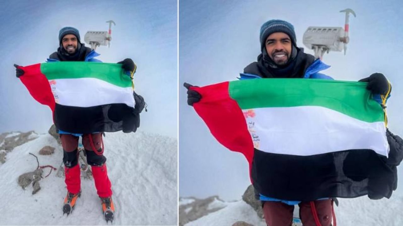 Emirati Explorer Rashid Al Shamsi Waves UAE Flag on Europe’s Highest Point
